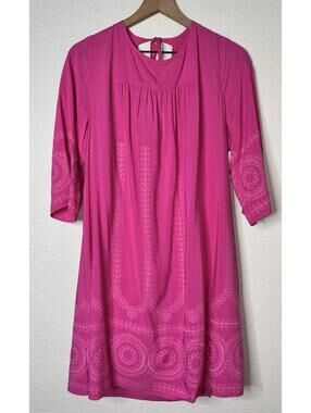 Crown & Ivy Pink Eyelet Boho Shift Dress Size Large New